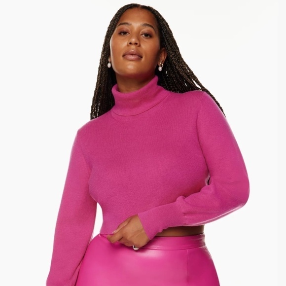 NWT Aritzia Wilfred Rebecca Knit Sweater Hot Pink Merino Wool Barbiecore 2X - Picture 1 of 16